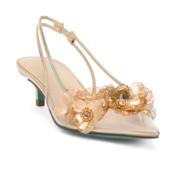 Betsey Johnson Gold Floral Slingback Heels - Picture 1 of 3